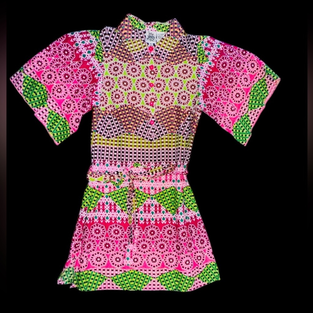 Ivy Jane Shirt Womens Small Bright Multicolor Tunic Top Dress Boho Made USA EUC